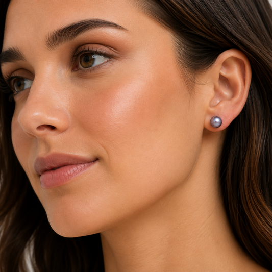 14K Yellow Gold Black Pearls Stud Earrings