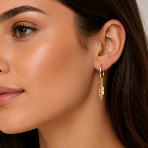 18K Yellow Gold Dangling Feather Earrings