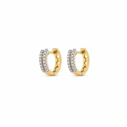 10K Yellow Gold Double-Row Diamond Huggie Earrings