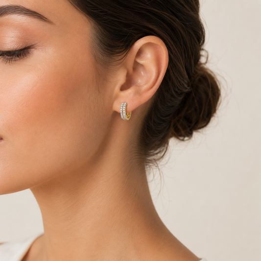 10K Yellow Gold Double-Row Diamond Huggie Earrings