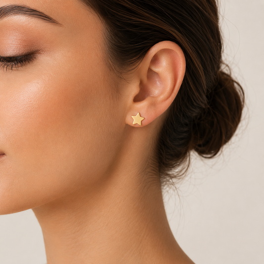18K Yellow Gold Star Shape Stud Earring