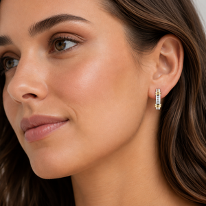 14K Two Tone White and Yellow Gold Lever Back Diamond Earrings