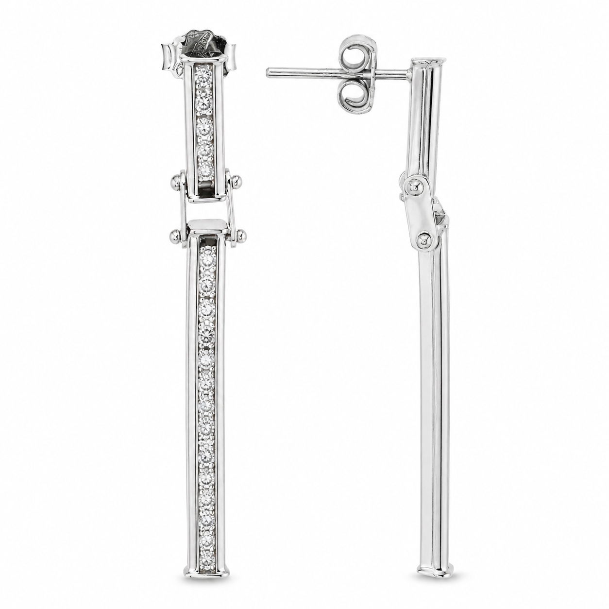 14K White Gold Stick Drop Design Channel Diamond Setting Earrings TDW: 1.36ct