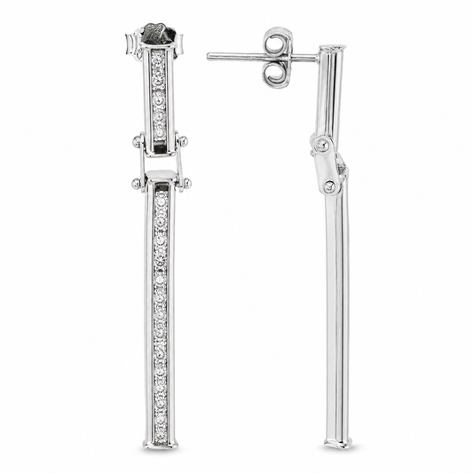 14K White Gold Stick Drop Design Channel Diamond Setting Earrings TDW: 1.36ct