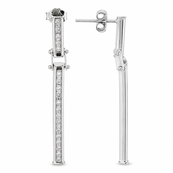 14K White Gold Stick Drop Design Channel Diamond Setting Earrings TDW: 1.36ct