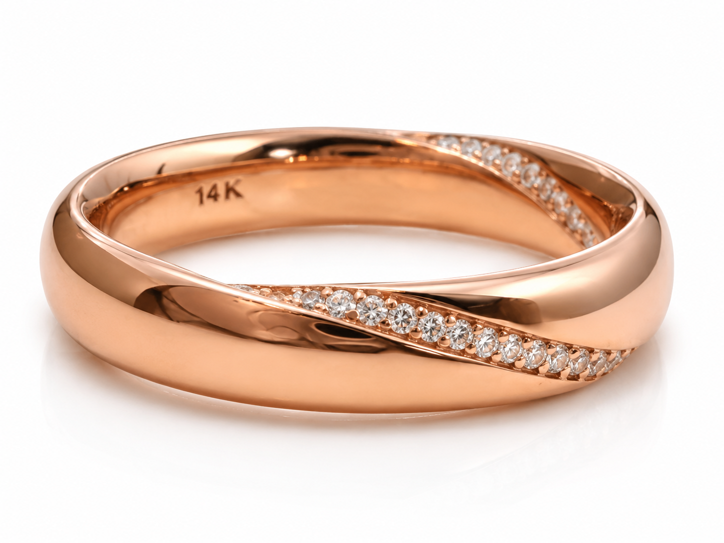 14k Rose Gold Diamond Twisted Crossover Pave Band