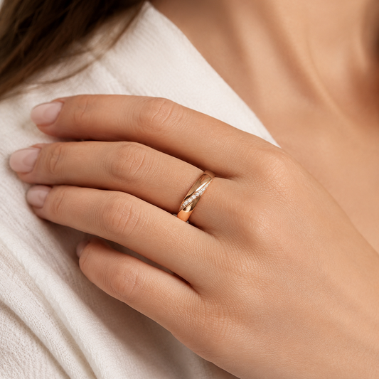 14k Rose Gold Diamond Twisted Crossover Pave Band