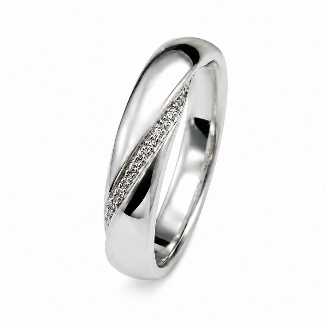 14k White Gold Diamond Twisted Crossover Pave Band
