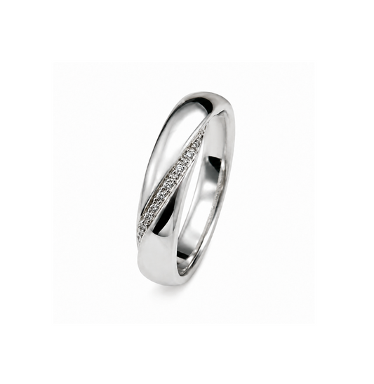 14k White Gold Diamond Twisted Crossover Pave Band