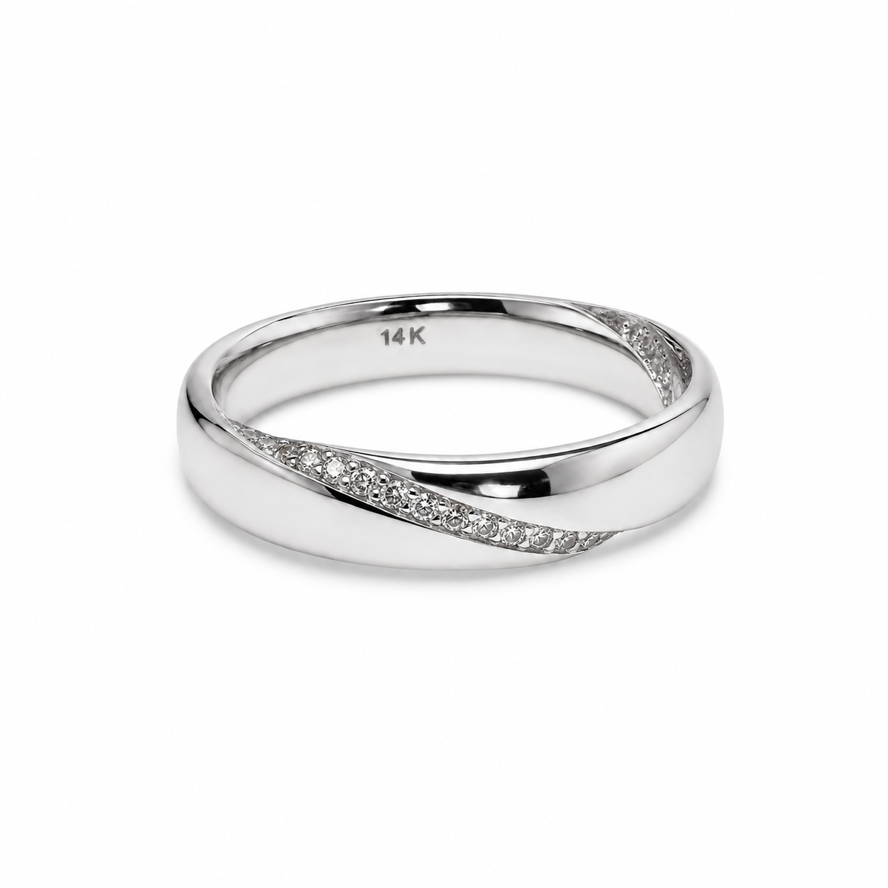 14k White Gold Diamond Twisted Crossover Pave Band