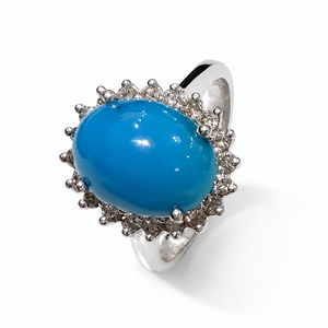 18k White Gold Oval Turquoise and Diamond Halo Ring