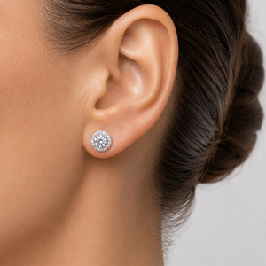 925 Sterling Silver Rhodium-Plated Sterling Silver CZ Stud Halo Earrings