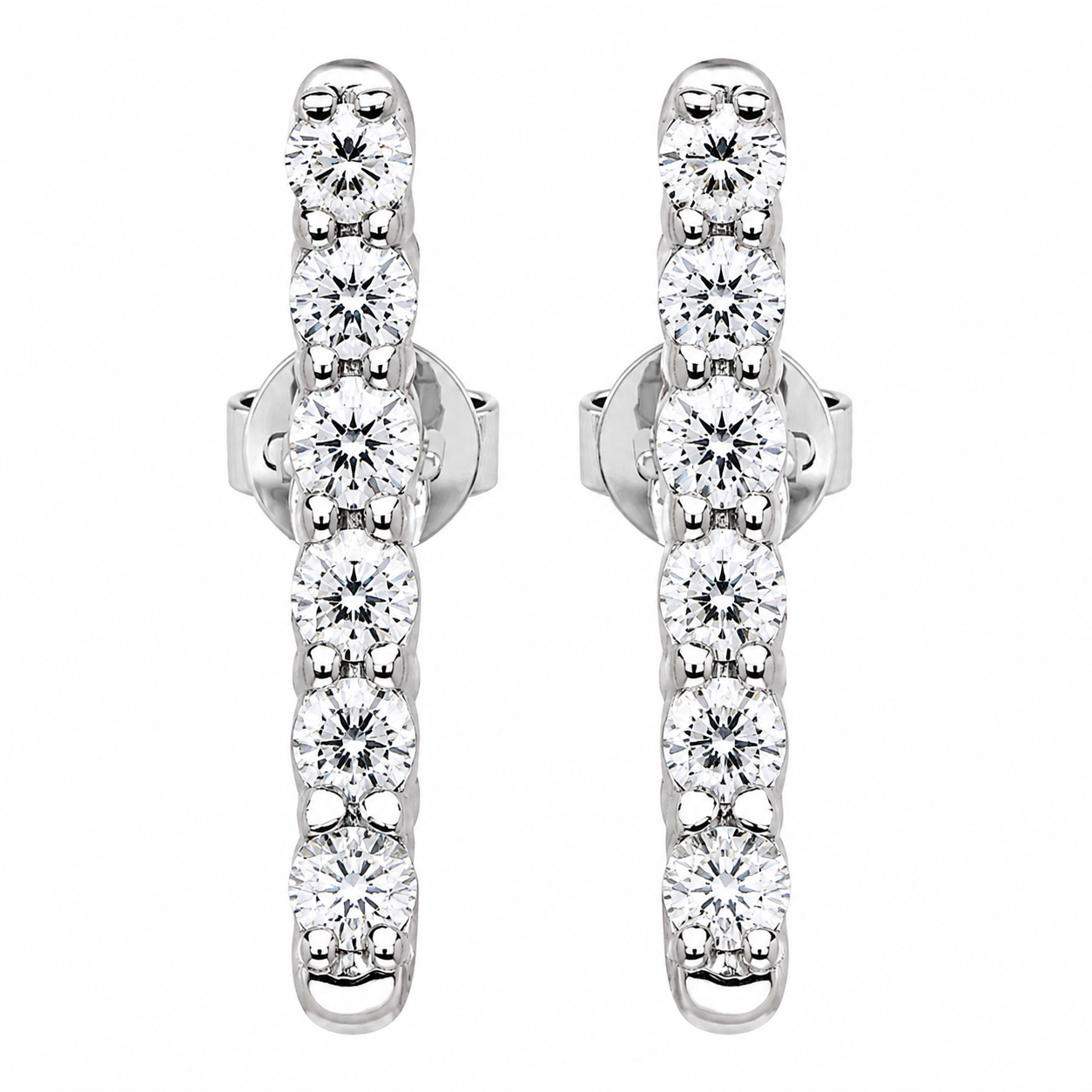 18K White Gold Diamond Curved Climber Earrings