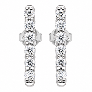 18K White Gold Diamond Curved Climber Earrings