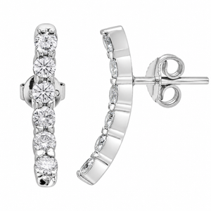 18K White Gold Diamond Curved Climber Earrings