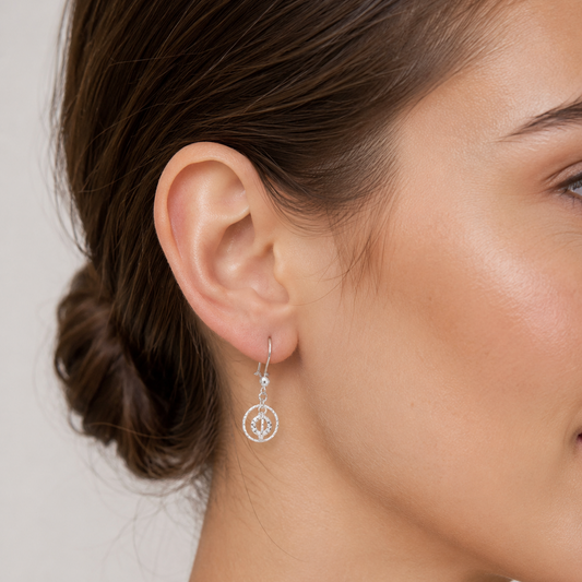 18K White Gold Textured Circle Dangle Earrings