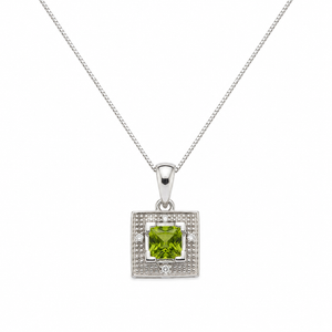 10k White Gold Peridot and Diamond Necklace.