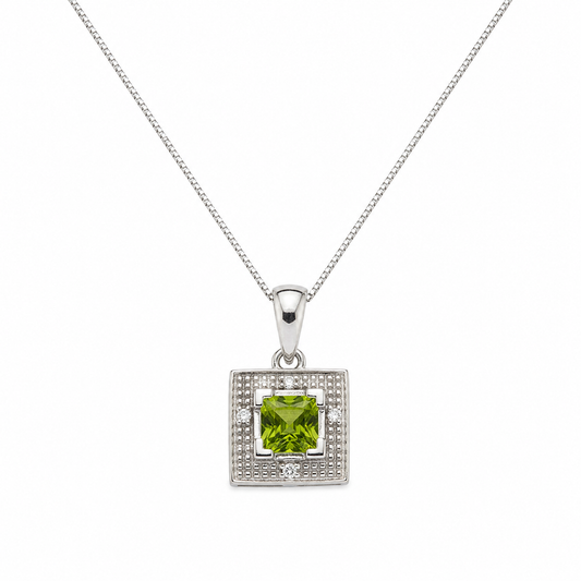 10k White Gold Peridot and Diamond Necklace.