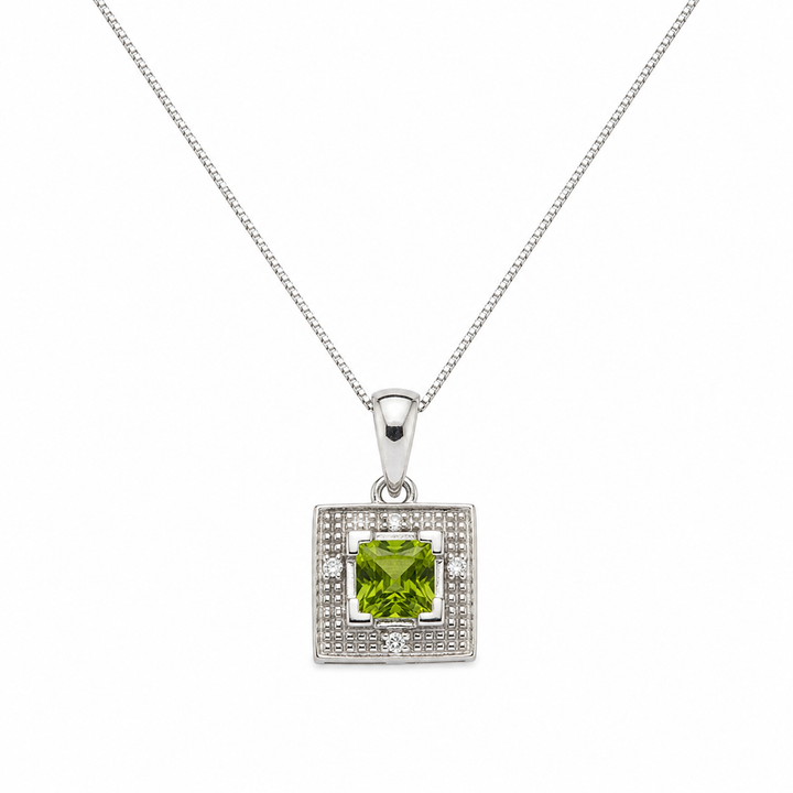 10k White Gold Peridot and Diamond Necklace