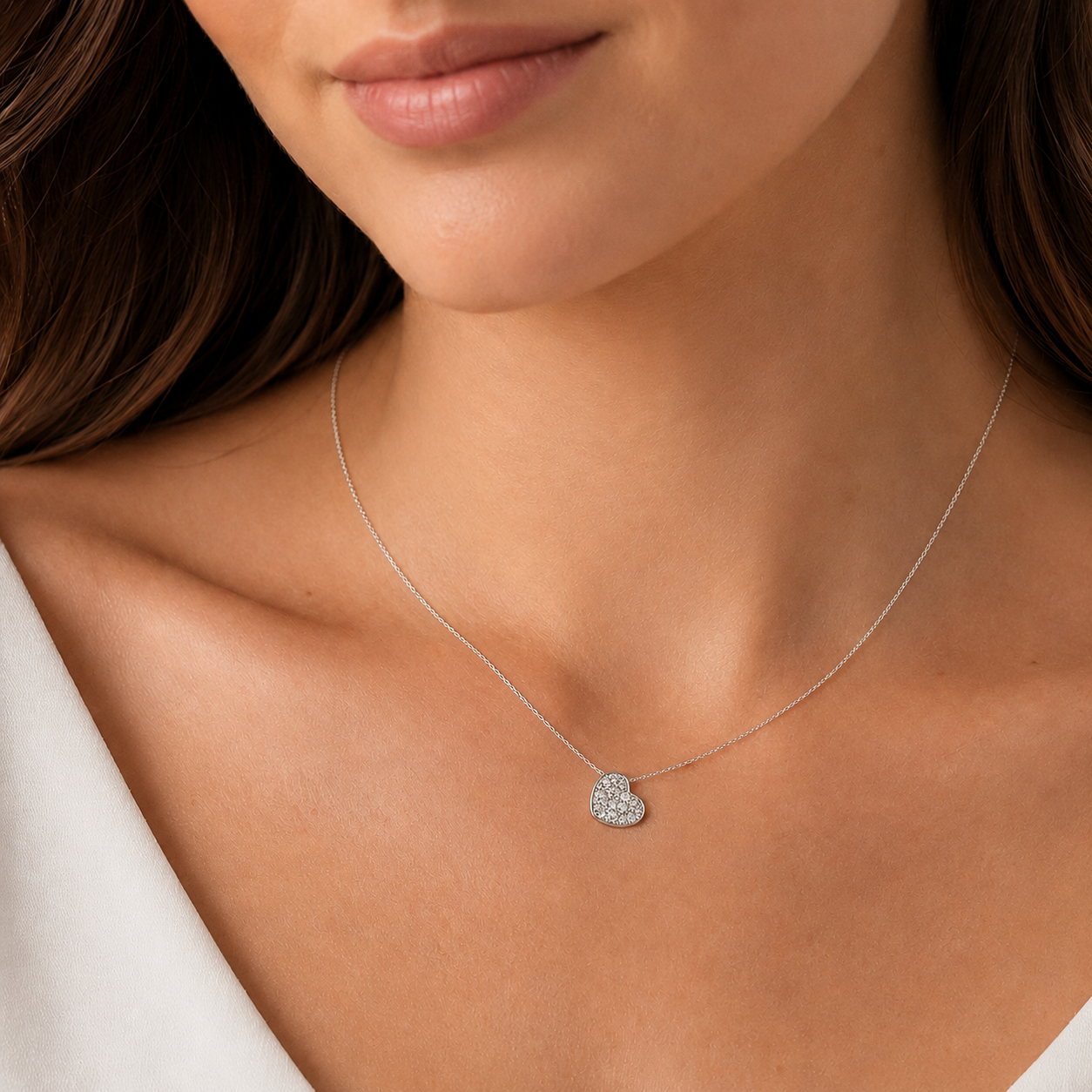 14K White Gold Diamond Heart Necklace