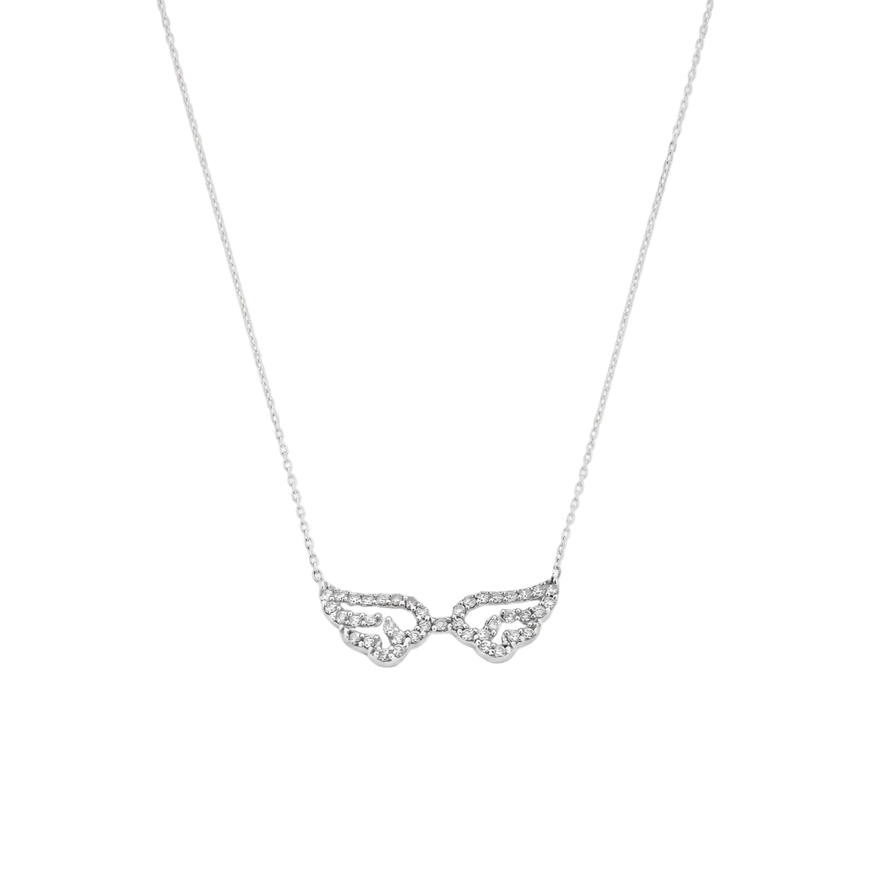 18K White Gold CZ Angel Wings CZ Necklace