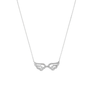 18K White Gold CZ Angel Wings CZ Necklace