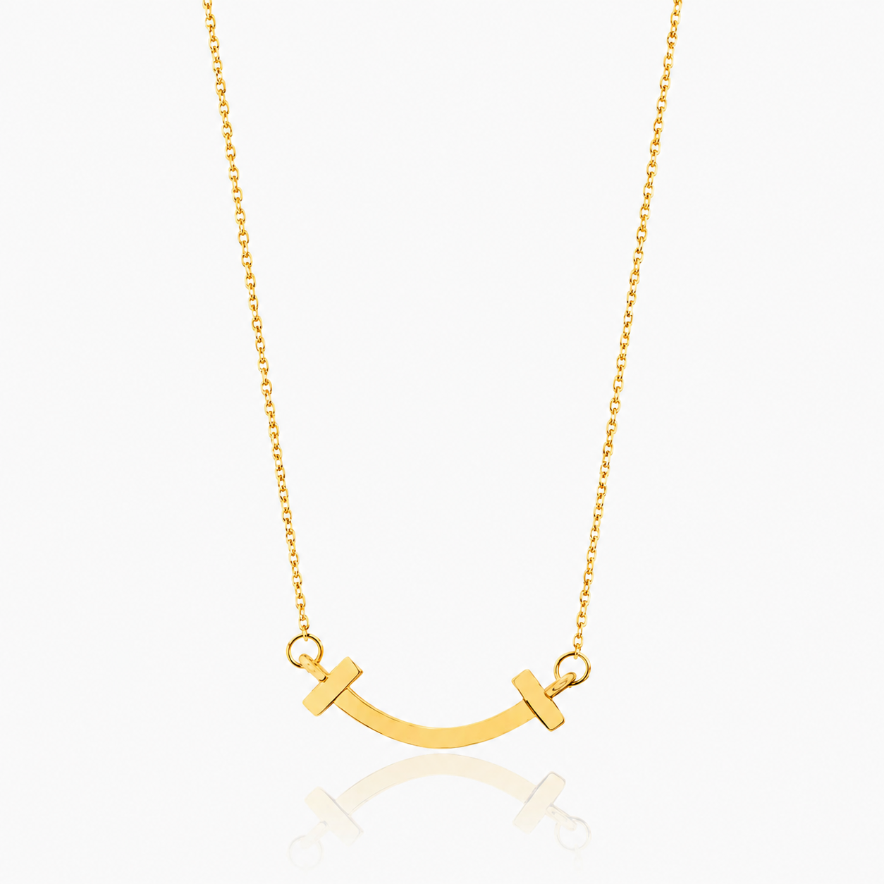 18K Yellow Gold Curved Smile Pendant Necklace