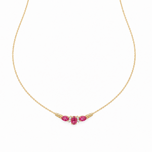 10k Yellow Gold Triple Ruby and Diamond Necklace.
