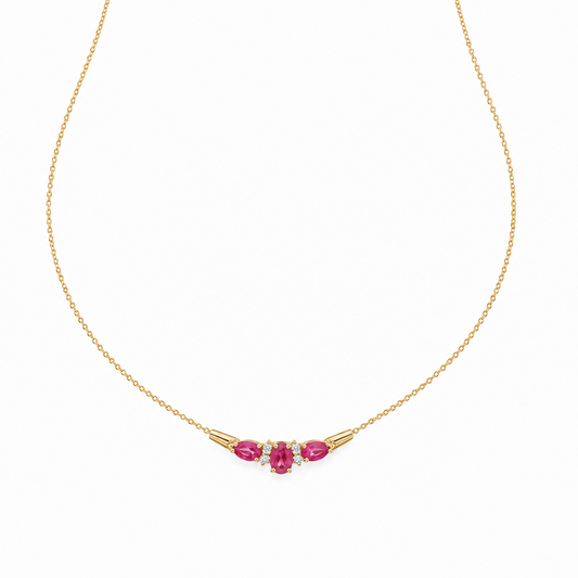 10k Yellow Gold Triple Ruby and Diamond Necklace.