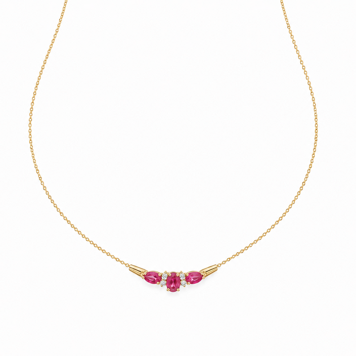 10k Yellow Gold Triple Ruby and Diamond Necklace.
