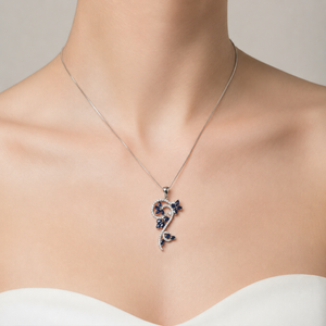 18k White Gold Blue Sapphire & Diamond Floral Vine Pendant