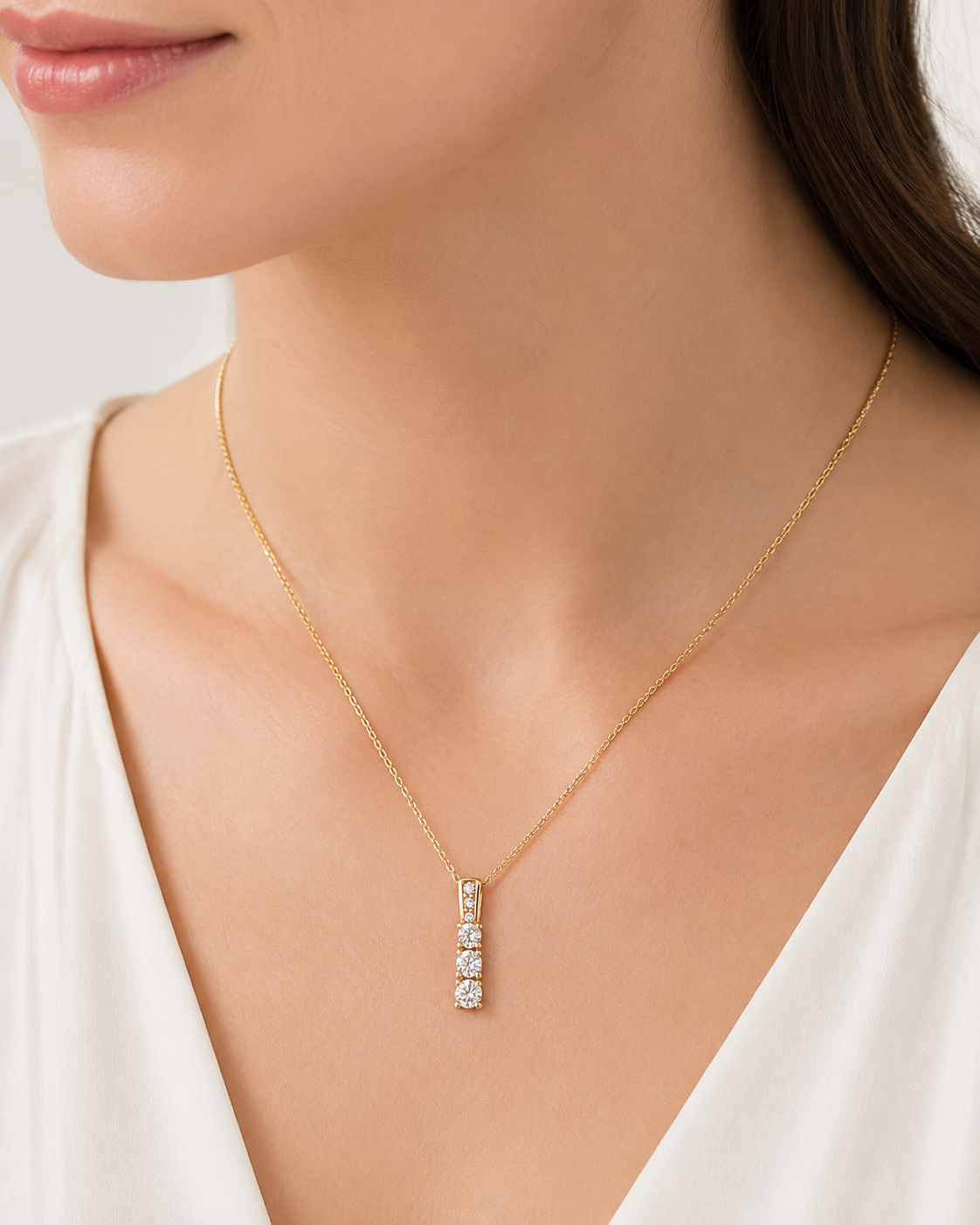 14K Two-Tone “Forever” Graduated Three-Diamond Journey Pendant