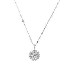 18K White Gold Round Diamond Floral Cluster Pendant Necklace