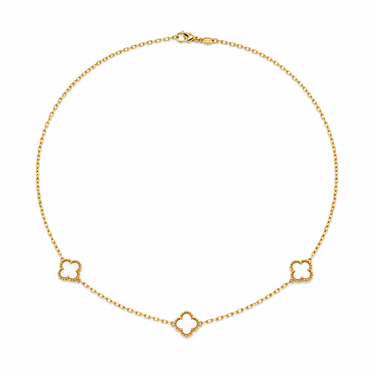 18k Yellow Gold Mother of Pearl Clover Station Necklace