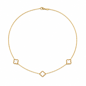 18k Yellow Gold Mother of Pearl Clover Station Necklace