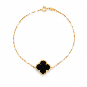 18k Yellow Gold Black Onyx Clover Station Necklace