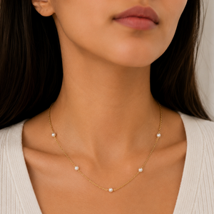 14k Yellow Gold Pearl Station Necklace