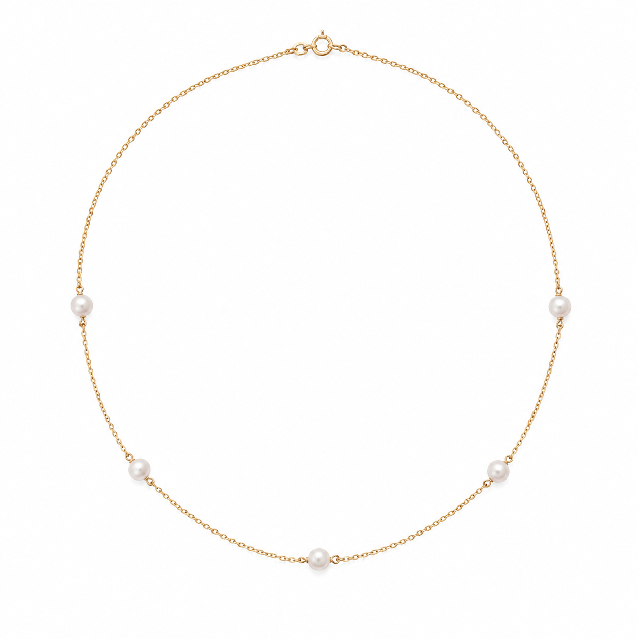 14k Yellow Gold Pearl Station Necklace