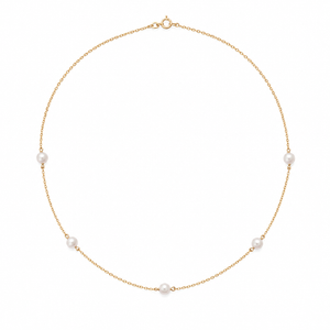 14k Yellow Gold Pearl Station Necklace
