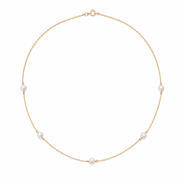 14k Yellow Gold Pearl Station Necklace