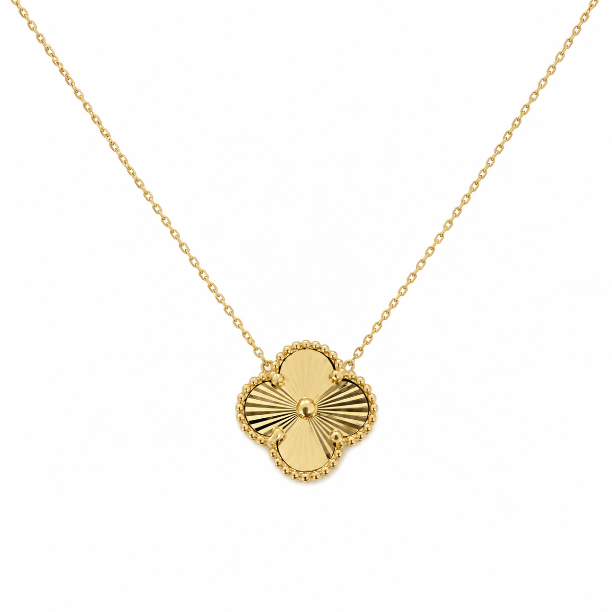 18k Yellow Gold Sunburst Clover Station Necklace