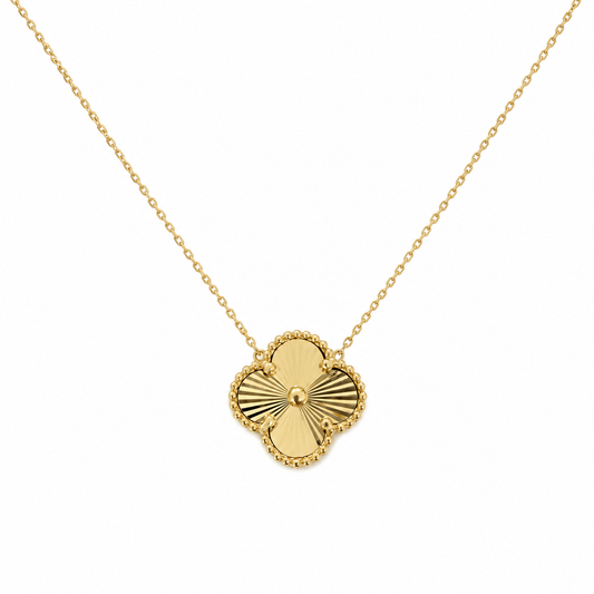18k Yellow Gold Sunburst Clover Station Necklace