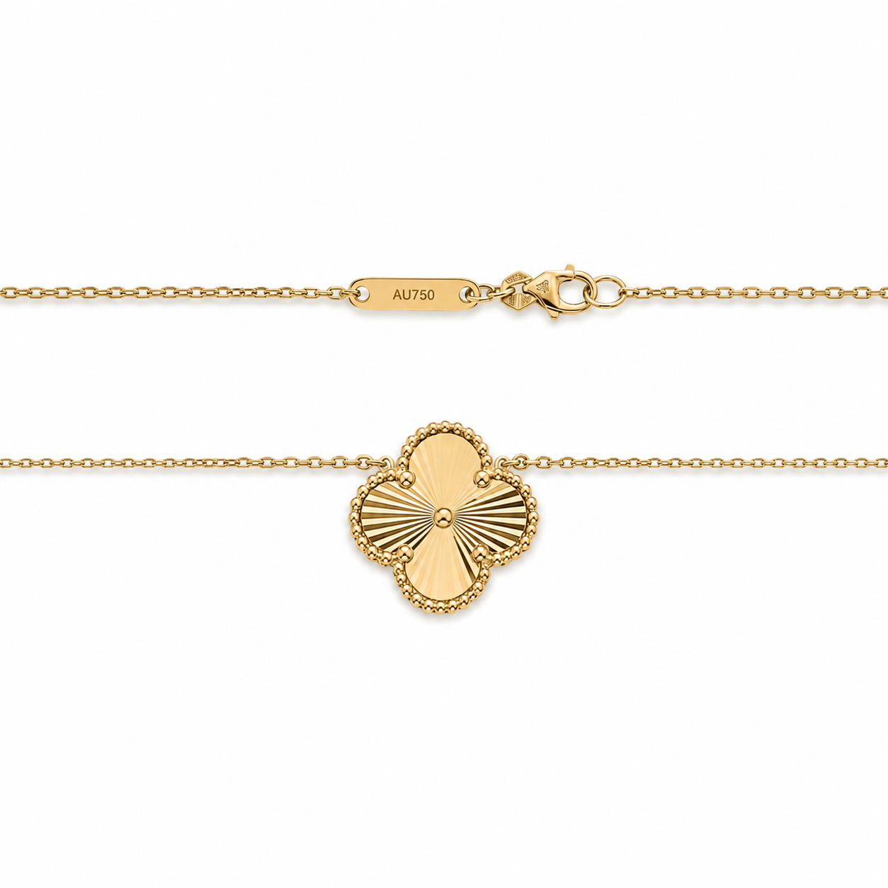 18k Yellow Gold Sunburst Clover Station Necklace