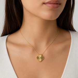 18k Yellow Gold Sunburst Clover Station Necklace