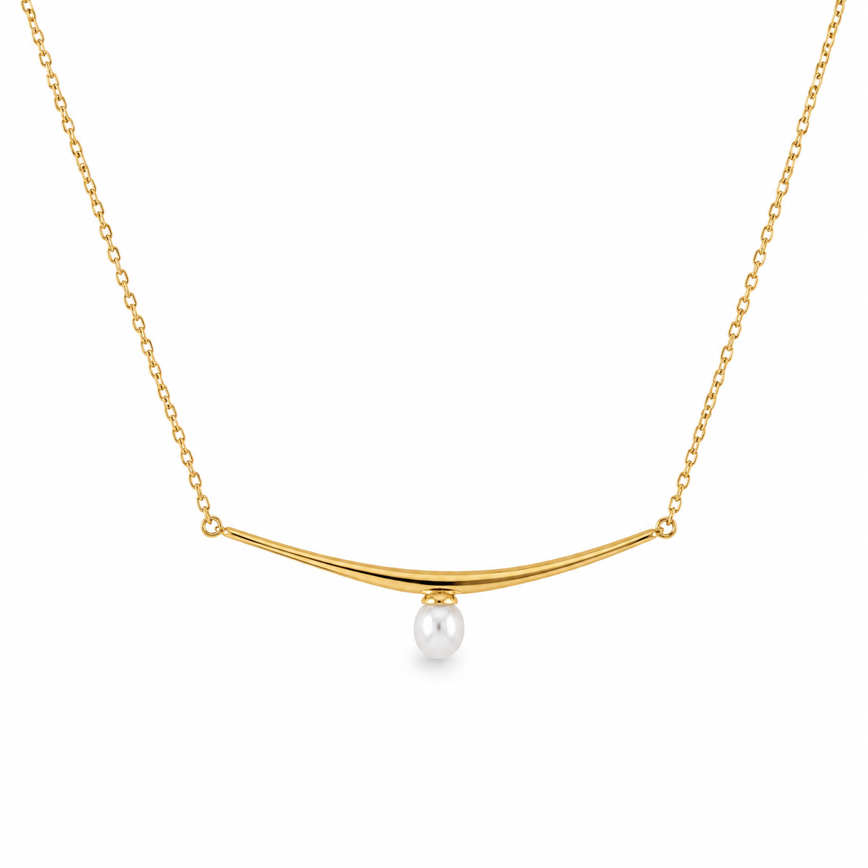 18k Yellow Gold Pearl Bar Station Necklace