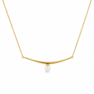 18k Yellow Gold Pearl Bar Station Necklace