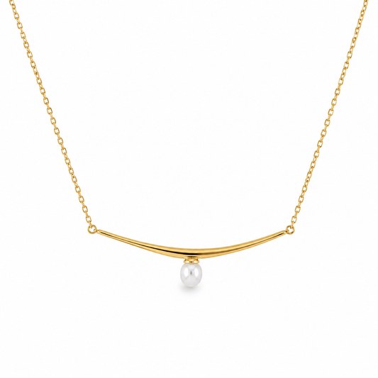 18k Yellow Gold Pearl Bar Station Necklace