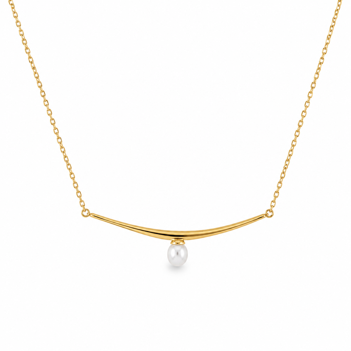 18k Yellow Gold Pearl Bar Station Necklace