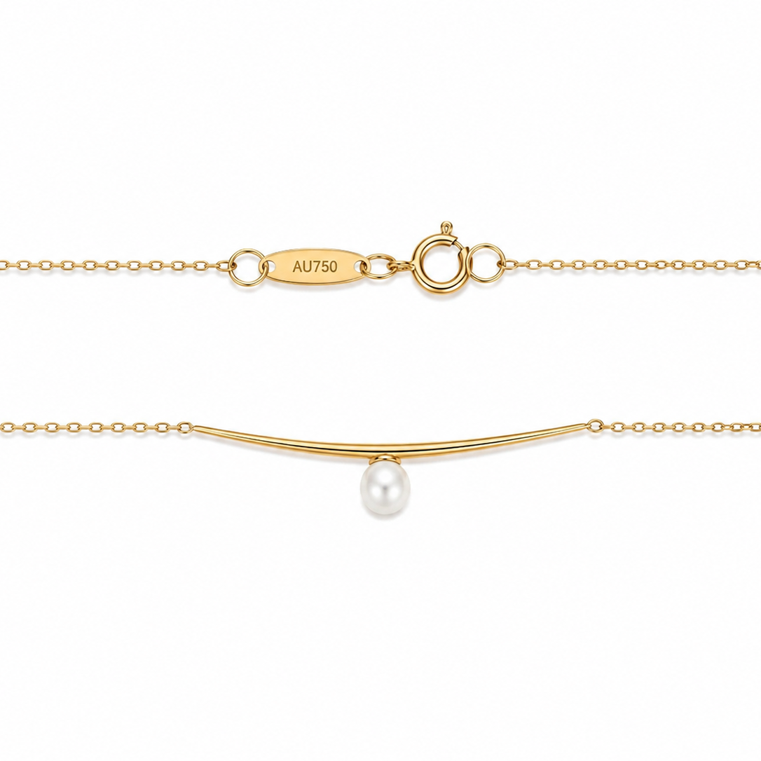 18k Yellow Gold Pearl Bar Station Necklace