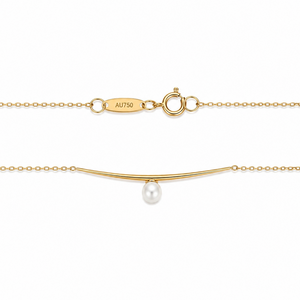 18k Yellow Gold Pearl Bar Station Necklace